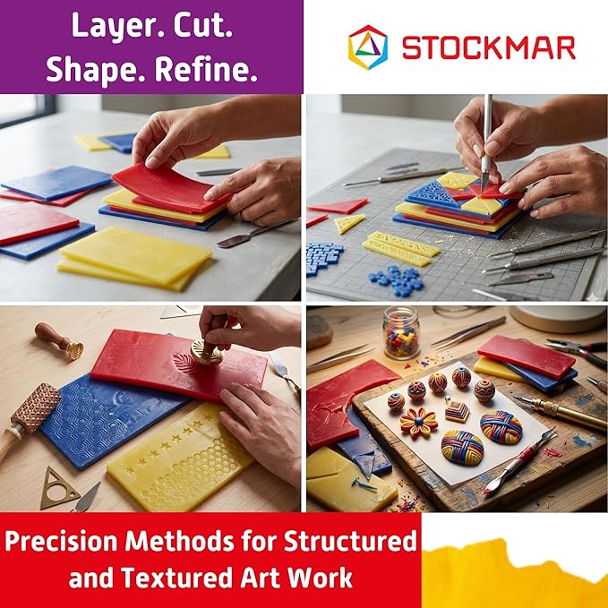 Stockmar Modelling Beeswax Sheets – 3 Assorted Colors of Natural Beeswax for Creative Sculpting, Handwork, and Artistic Projects – Ideal Arts and Crafts Supplies for Artists – Red, Blue, Yellow