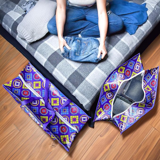 ZAVOOS 9 Pieces Extra Large Moving Bags, 90 L Heavy Duty Storage Tote with Zipper Carrying Handle, Plastic Laundry Clothes Packing Bags for Space Saving, Traveling, College Supplies