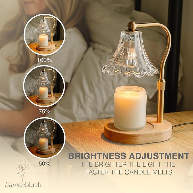 Candle Warmer Lamp – Dimmable Candle Lamp with Timer, Adjustable Height for Jar Candles (Oak)