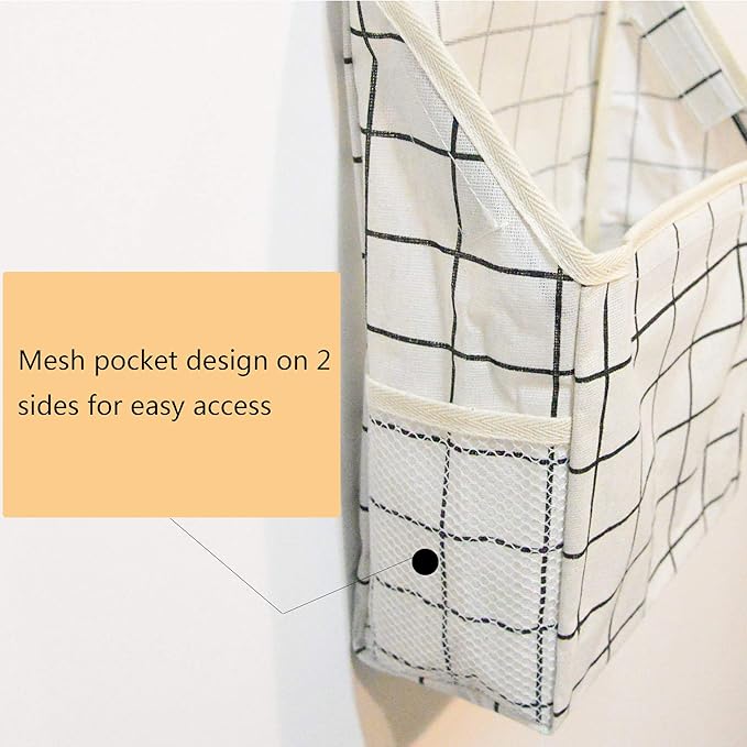 Fantasyon Wall Hanging Storage Bag, Waterproof Over The Door Closet Organizer Hanging Pocket Linen Cotton Organizer Box Containers for Bedroom, Bathroom (White)