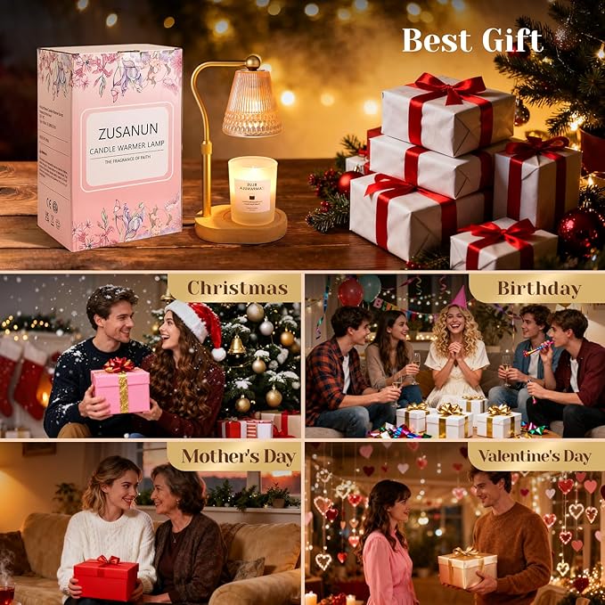 Candle Warmer Lamp, Adjustable Height & Dimmable, Candles with Timer, 2H/4H/8H Auto Off, Safe Flameless Night Light for Home Decor, Bedroom, Office, Christmas Birthday Gift for Women & Men