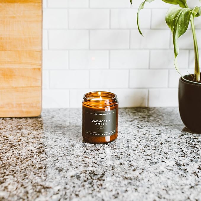 Calyan Wax Co. Grapefruit & Flora Scented Candle - 57 Hour Burn - Luxury Non Toxic Soy Wax Candles - Long Lasting Amber Glass Jar Candle for Home - 7.2oz