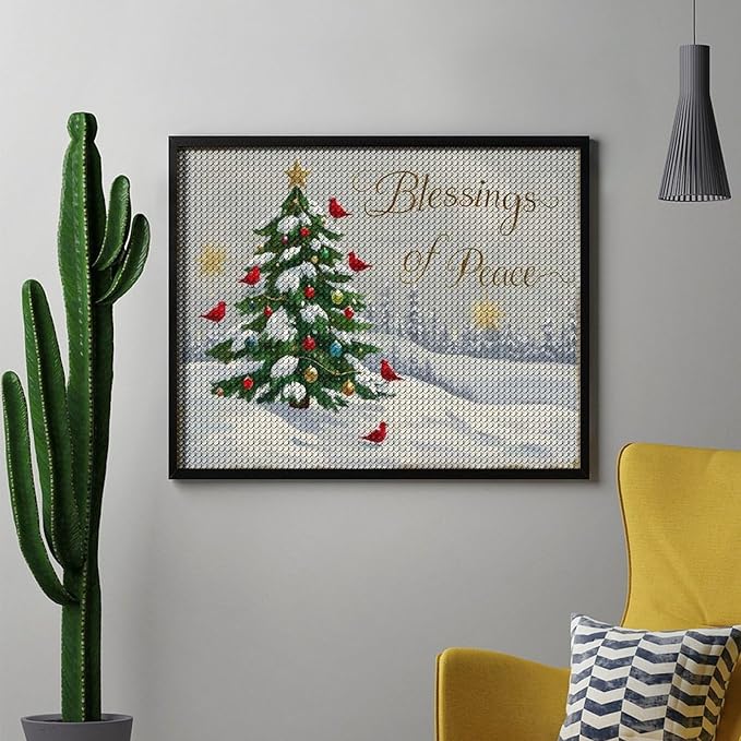 Diamond Painting Kits for Adults - Christmas Snowy Pine & Inspirational Blessings of Peace Painting DIY 5D Full Drill Diamond Dots Paintings with Diamonds Gem Art And Crafts Home Decor 16"x20"