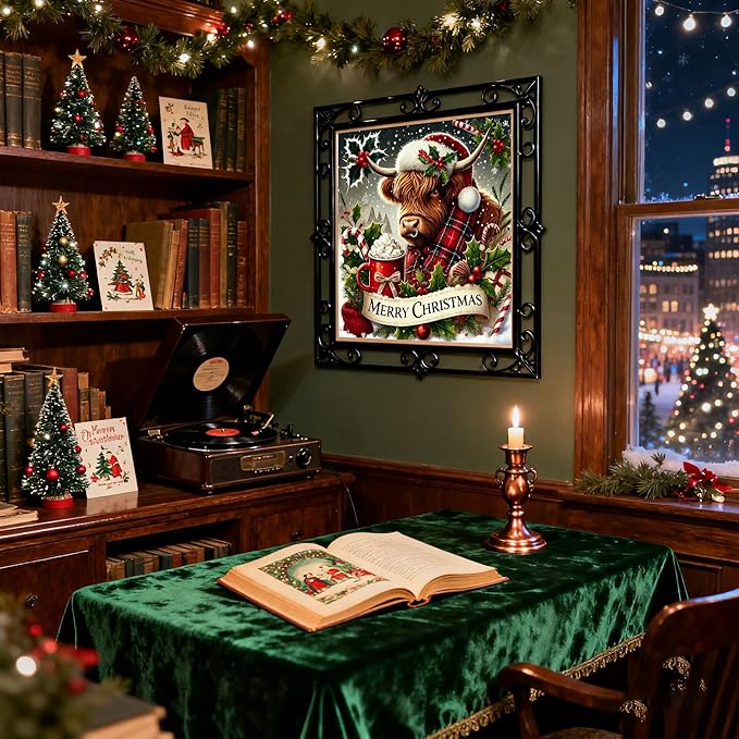 VIGEGU Christmas Diamond Art Kits for Adults,Winter Highland Cow Christmas Diamond Painting Kits for Beginners 5D Diamond Art,DIY Full Drill Round Gem Art Paintings for Home Wall Decor 13.7x13.7 in