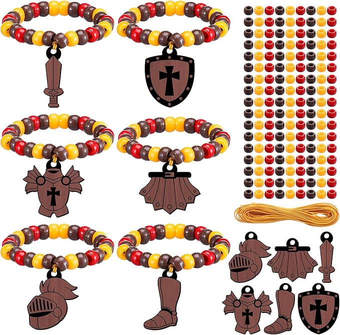Tondiamo 24 Sets Put on the Whole Armor of God Craft Kits Religious Beads Bracelet with Shield Sword DIY Christian Jewelry Crafts for Home Classroom VBS Sunday School Activities Party Decorations