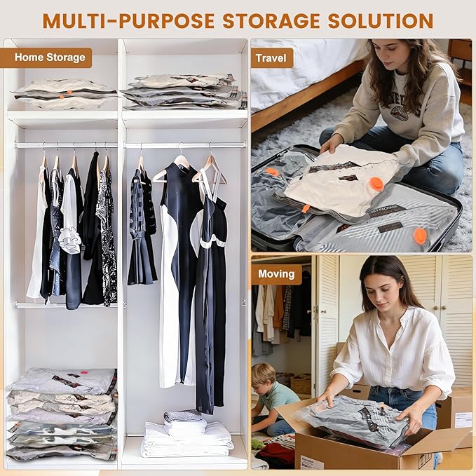 12 Packs Vacuum Storage Bags with Rechargeable Pump for Travel, Vacuum Seal Bags for Clothing Blankets Bedding, Space Saver Compression Bags for Storage Travel Moving (4S,4M,4L)