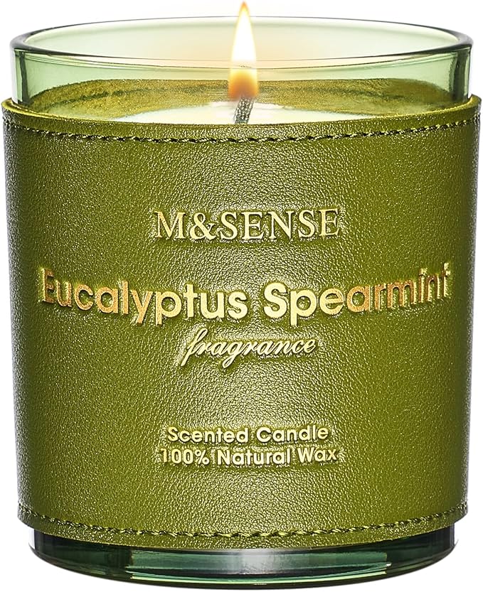 M&SENSE Eucalyptus Mint Vegan Soy Candles, 10oz 42-Hour Long Burning, Winter Home Fragrance for Stress Relief Calming Meditation, Thanksgiving Christmas Gift for Women and Men