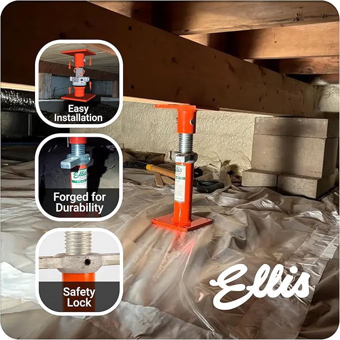 Ellis Manufacturing Light-Duty Steel Construction Jack - Adjustable Screw Jack Post for Floor Leveling, Beams, and Concrete - 20,000 lb Load Capacity - 13"-17" Adjustment, House Jacks for Leveling