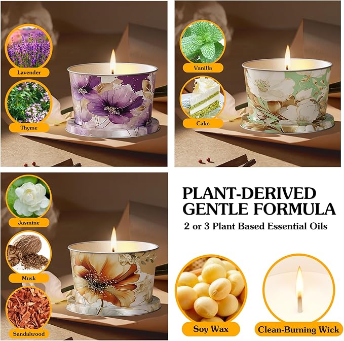 3-Pack Aromatherapy Candle Set - Travel-Size Scented Candles 2.5 oz Each | 10+ Hour Relaxing Long-Lasting Burn | Fragrant Soy Candles for Home, Gifts, Meditation & Christmas