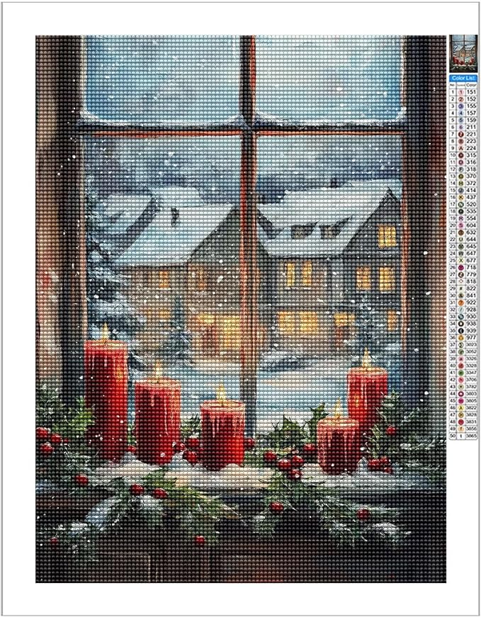TMOLZ Holly Berry Candlelight Diamond Art Kit, DIY 5D Window Scene Painting for Adults, Premium Home Office Wall Decor Gift - 20x24 Inch