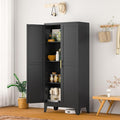 Ckzbx Black Metal Cabinets with Doors and Shelves,47.25" H Storage Cabinet White Pantry Cabinet Garage Cabinets for Kitchen,Living Room,Dinning Room