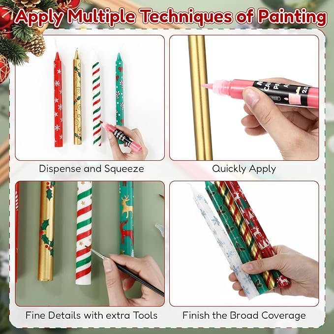 Conelist 24 Pcs DIY Candle Painting Kit with 12 Pcs Holiday Color Tape Candles and 12 Candle Wax Pens for Family Crafts Birthday Christmas Party Favors