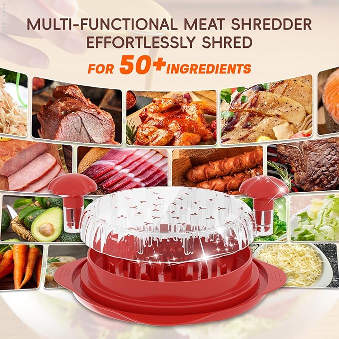 XL 11.5” Chicken Shredder, Large Pro Meat Shredder Tool Twist with Ergonomic Handle, Strong Non-Slip Base, Dishwasher Safe, Kitchen Chicken Grinder for Ground Food, Vegetables, Red