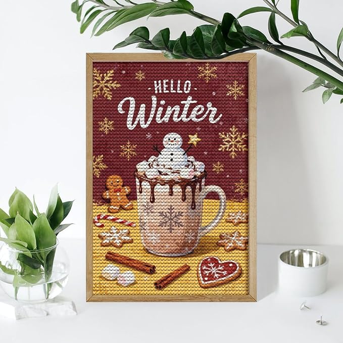 Diamond Painting Kits for Adults - Hello Winter Ice Cream & Gingerbread Snowflakes & Candles Painting DIY 5D Full Drill Diamond Dots Paintings with Diamonds Gem Art And Crafts Home Decor 8"x12"