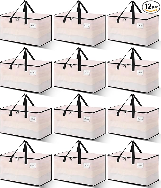 NATURELUX Heavy Duty Moving Bags - Extra Large Packing Bags and Storage Totes, Collapsible and Foldable Option for Moving and Storage, Clear, 125 L - 12 Pack