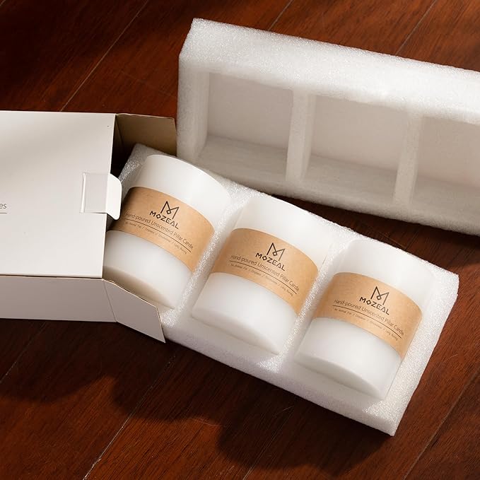 MOZEAL 3" x 4" Hand-Poured Unscented Candle,Dripless Pillar Candle Set of 3,Long Clean Burning,Approx 72 Hours Burn Time,Rustic Country Style,Wedding,Dinner,Christmas and Home Decor,Gray