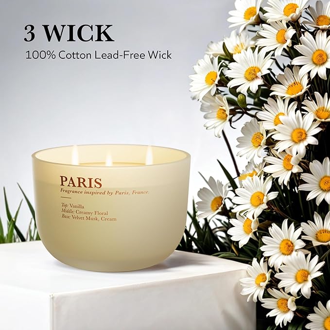Vanilla Cream Scented Candle, 3 Wicks, 16 oz Natural Candles Non Toxic for Home Scented, Relaxing Aromatherapy Scented Candle,Big Soy Candle Gift for Women with Long-Lasting & Clean Burn