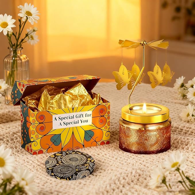 Candle Gifts for Women, Mom, Wife, Girlfriend, Sister, Her, Female Friends, Gift for Women Birthday Unique, Mothers Day Gift, Anniversary Rotating Candles Gifts for Woman (Butterfly)