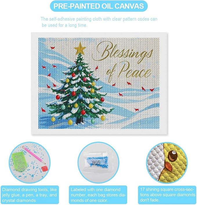 Diamond Painting Kits for Adults - Christmas Snowy Pine & Inspirational Blessings of Peace Painting DIY 5D Full Drill Diamond Dots Paintings with Diamonds Gem Art And Crafts Home Decor 12"x16"