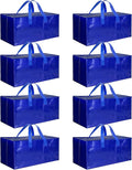 HealSmart 8 Pack Extra Large Moving Bags with Zippers & Carrying Handles, Heavy-Duty Storage Tote Moving Boxes for Dorm Room Essentials Storage Bags, Blue