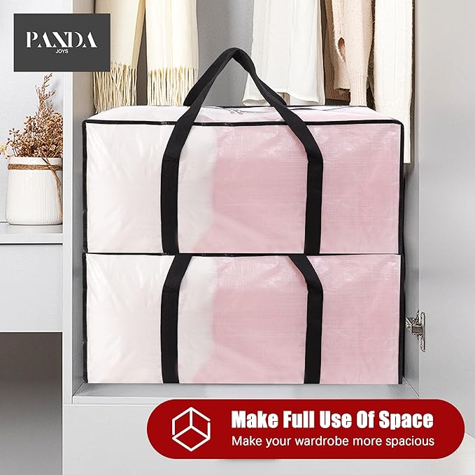 PANDA JOYS Extra Large Moving Bags with Zippers & Carrying Handles, Heavy-Duty Storage Tote for Space Saving Moving Storage, Fold Flat, Alternative to Box and Bin - 12 Pack, Semi-Transparent