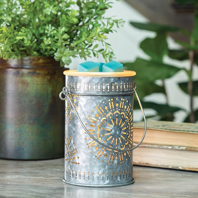 Candle Warmers ETC. Illumination Fragrance Warmer- Light-Up Warmer for Warming Scented Candle Wax Melts and Tarts or to Freshen Room, Silver Galvanized Tin