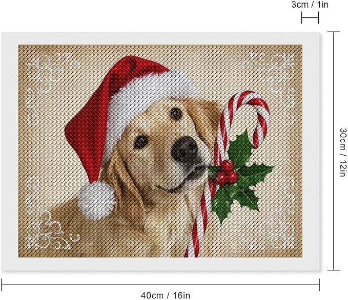 Diamond Painting Kits for Adults - Christmas Golden Retriever Puppy in Santa Hat with Candy Cane Painting DIY 5D Full Drill Diamond Dots Paintings with Diamonds Gem Art And Crafts Home Decor 12"x16"