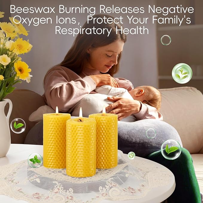 12 Pack Honeycomb Beeswax Candles,240 Hours Long Burning Natural Handmade Beeswax Rolled Pillar Candles, Bees Wax Candles for Home, Prayer,Dripless Smokeless Unscented Pillar Candle 2x4in