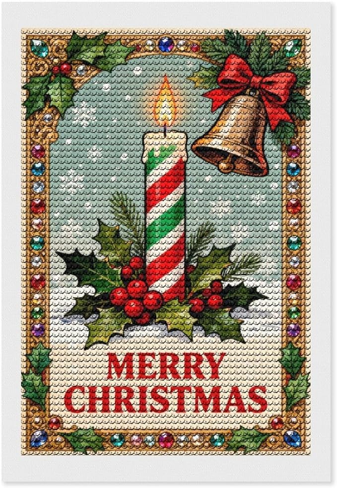 AIVKIEJK Diamond Painting Kits for Adults - Merry Christmas Candle & Holly Accents Painting DIY 5D Full Drill Diamond Dots Paintings with Diamonds Gem Art and Crafts Home Decor 8"x12"