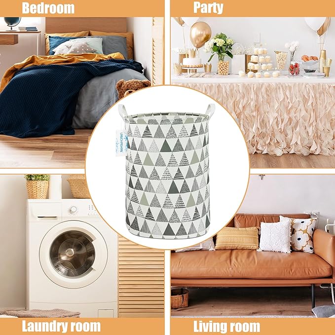 LANGYASHAN Laundry Basket Canvas Fabric Collapsible Organizer Basket for Storage Bin Toy Bins Gift Baskets Bedroom Clothes Children Nursery Hamper (Grey triangle)