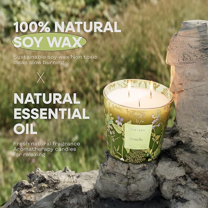 Citronella Candles Outdoor Large, 3-Wick / 30oz Large Soy Candle, Long Lasting Highly Scented,Candle for Patio, Garden & Camping, Summer Camping Huge.