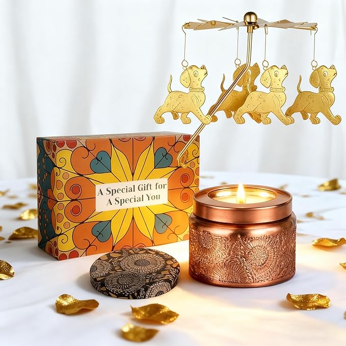 Candle Gifts for Women, Mom, Wife, Girlfriend, Sister, Her, Female Friends, Gifts for Women Birthday Unique, Mothers Day Gift, Anniversary Rotating Candles Gift for Woman (Dog)