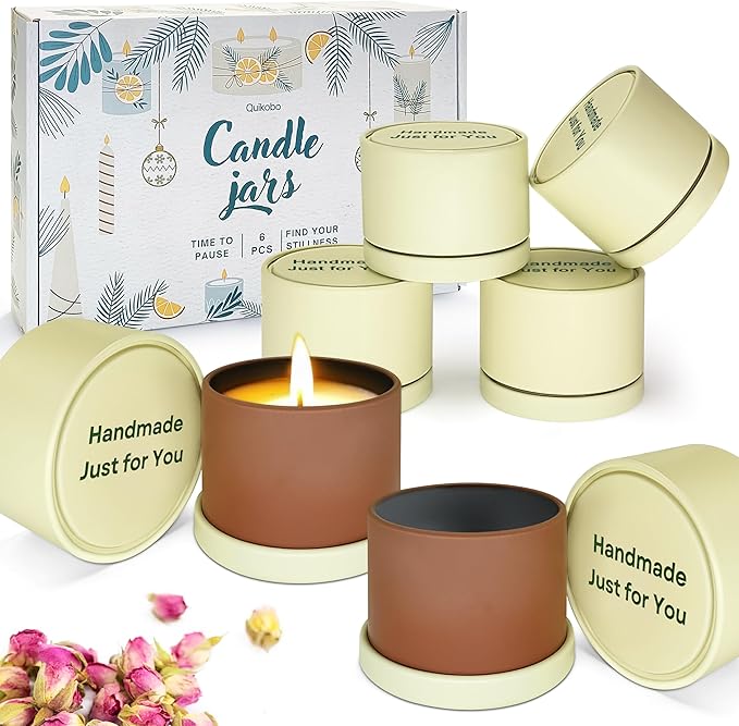 Quikobo 6 Pack 4oz Yellow Candle Tins with Lids - Durable Matte Tinplate Containers for DIY Candle Making and Multi-Purpose Storage