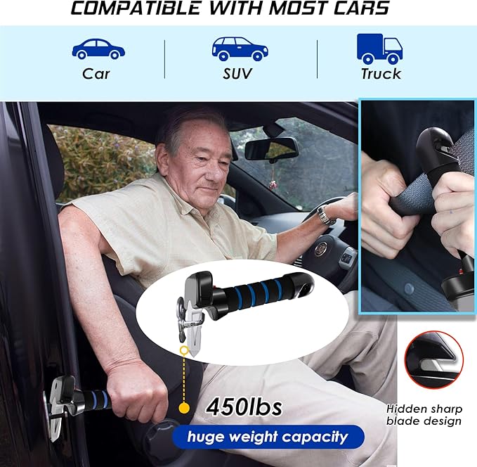 4pc Mobility Standalone Kit:Car Door Assist Handle for Elderly & Adjustable Standing Aid Safety Handle & Liberty Lift Assist with Hook Gift for Seniors, Disabled, Pregnant to Convenient Travel
