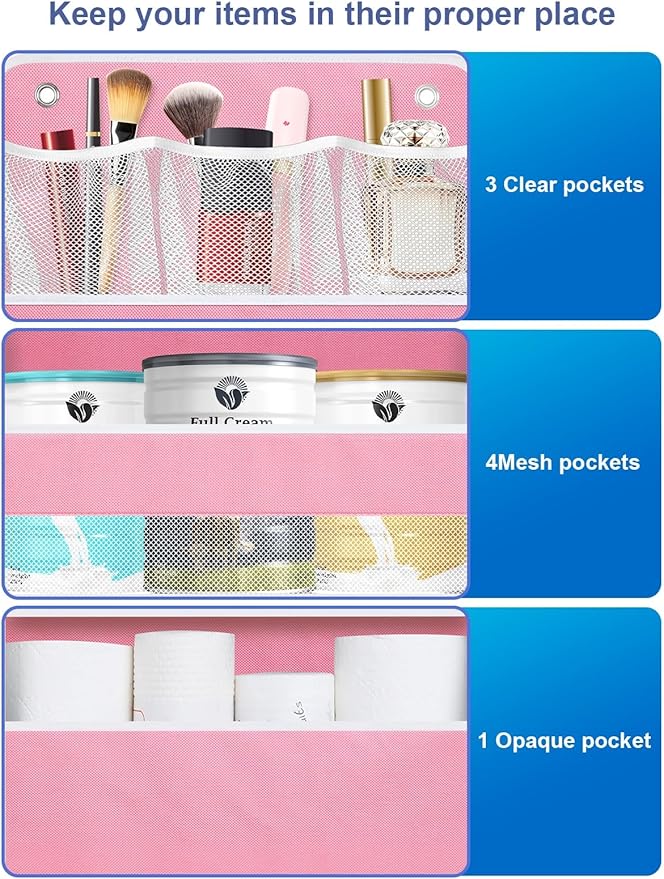 Over the Door Organizers Storage - 5 Shelf Hanging Storage shelves Door Organizer with Pockets, Anti Tilt 44 lb Load Behind Door Organizer for Bedroom,Nursery,Bathroom,Kitchen,Dorm,Shoe - 1 Pack, Pink