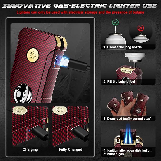 5-in-1 Torch Lighter with Cutter, Punch, Holder, and Draw Enhancer Tool, Adjustable Dual Jet Flames, Trendy Gift for Men, Refillable Butane Lighter, Rechargeable Lighters for Candle, Travel Outdoors