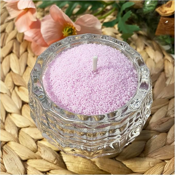 VITARIE Refillable Pearled Candle Sand 18oz, Unscented, 30 Cotton Wicks, 1.1lb Long Burning, Candle Making Kit, Mauve