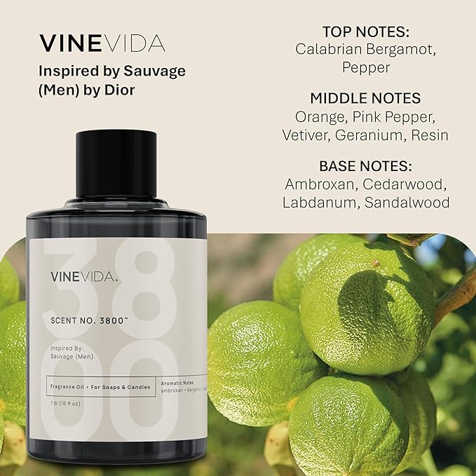 VINEVIDA [16oz] Sauvage (Men) Fragrance Oil for Candle Making - Natural Candle Oil Scents - Soap Making Essential Oil - Made in USA