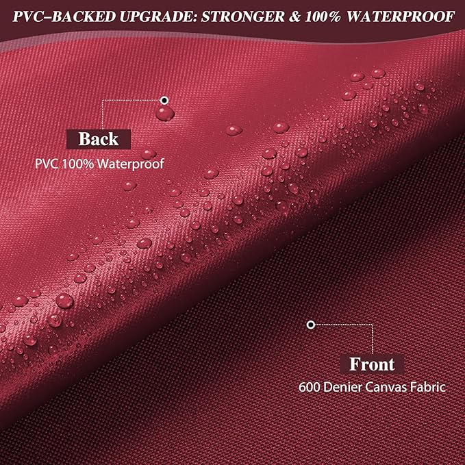 ANMINY 100% Waterproof Outdoor Fabric 8 Yards, 58" W 600D Marine Canvas Fabric with PVC Backing, Ripstop Upholstery Material by The Yard for Furniture Boat Covers Tent Awning, Wine Red