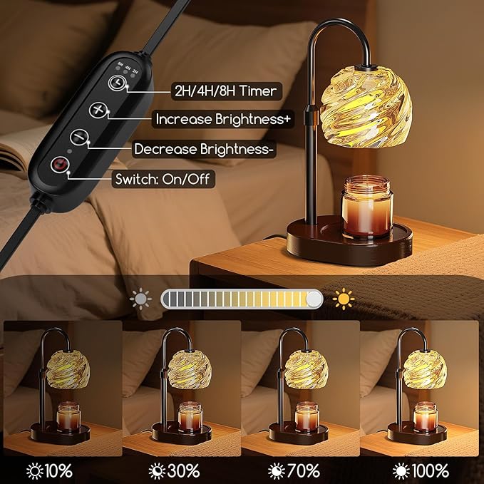 Candle Warmer Lamp with Timer Dimmer, Electric Candle Warmer with Adjustable Height for Home Decor, Valentines Birthday Gifts for Women Men Mom, Wax Melter for All Jar Sizes, 2Bulbs,Black