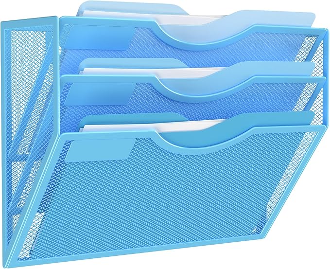 Kuntine.B Wall File Organizer Office Hanging Magazine Holder Wall File Organizer for Office Home (Blue, 3 Tier)