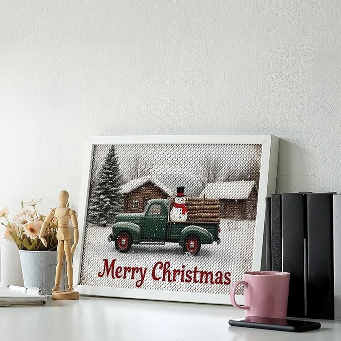 AIVKIEJK Diamond Painting Kits for Adults - Christmas Truck with Snowman & Cabin Winter Painting DIY 5D Full Drill Diamond Dots Paintings with Diamonds Gem Art and Crafts Home Decor 12"x16"
