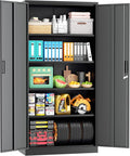 Superday Metal Storage Cabinet, 72" Garage Storage Cabinets with Lock, Black Metal Cabinet with 2 Doors and 4 Adjustable Shelves for Home Office, Classroom, File, Easy Assemble