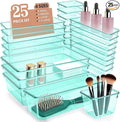 Kitchen Desk Drawer Organizers Storage for Office, Small Acrylic Vanity Trays Makeup for Drawer Bathroom Plastic Make up Organizers 25 Pcs Green