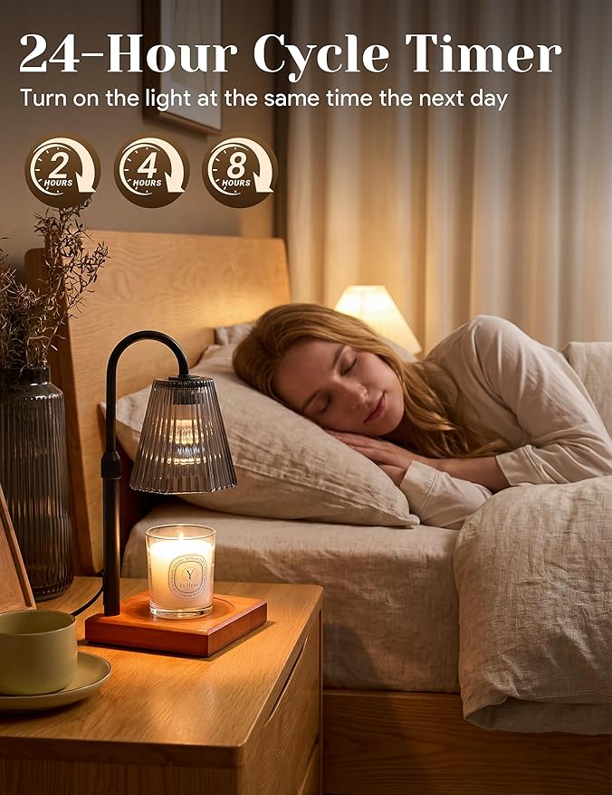 Candle Warmer Lamp with Timer, Dimmable Candle Warmer for Home Decor, Birthday Gifts for Women Mom, Adjustable Height Wax Melt Warmer with 2 Bulbs, Black