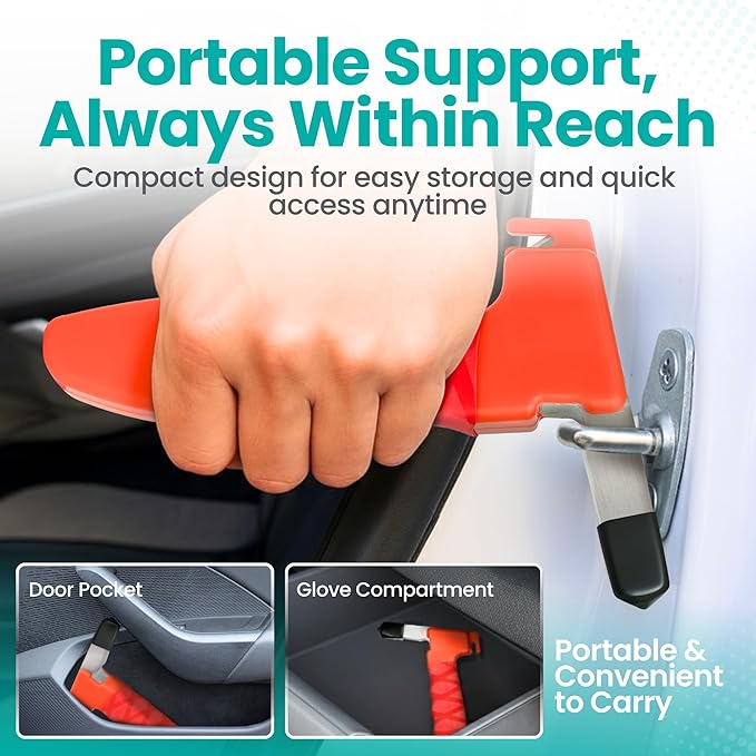 Pack 2 - Car Handle Assist for Elderly Car Door Handle for Elderly Grip & Support Bar, 3 in 1 Car Assist Handle for Elderly with Window Breaker & Seatbelt Cutter (Red)