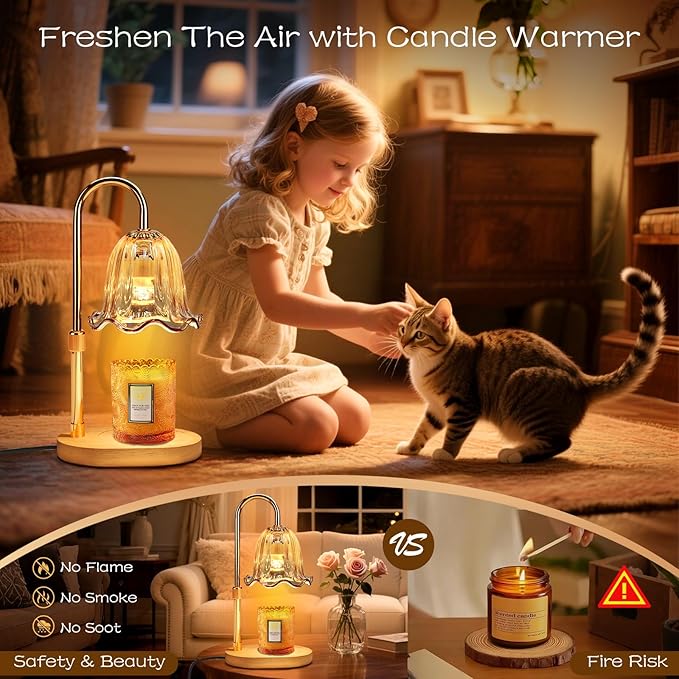 Banbanda Electric Candle Warmer Lamp with Timer: Adjustable Height & Brightness, Wax Warmer for Scented Wax with 2 Bulbs, Ideal for Home Decor