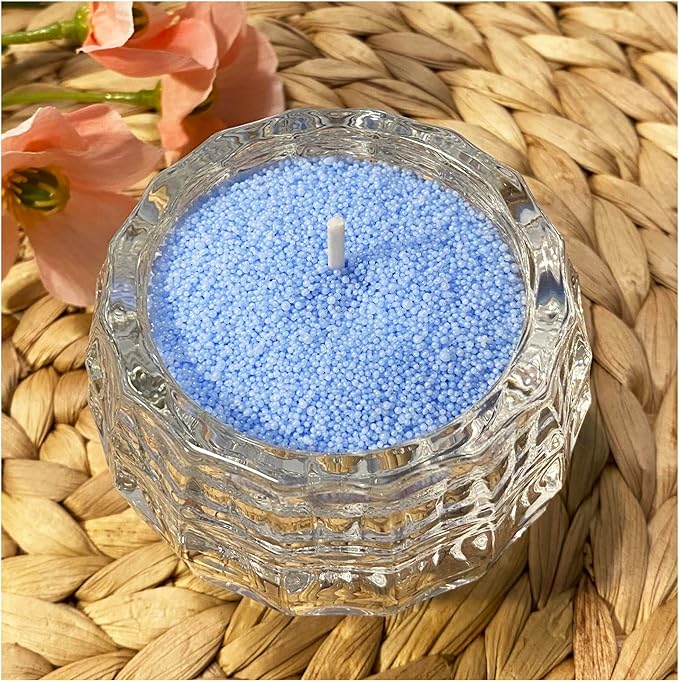 VITARIE Refillable Pearled Candle Sand 18oz, Unscented, 30 Cotton Wicks, 1.1lb Long Burning, Candle Making Kit, Sky Blue
