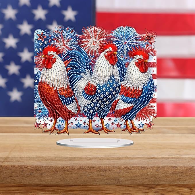 ARTopet DIY Diamond Desktop Ornament PET Irregular Shape Special Shaped Crystal Double Sided Pattern Single Sided Diamond Art Painting Tabletop Home Ornaments Decor (Rooster01)
