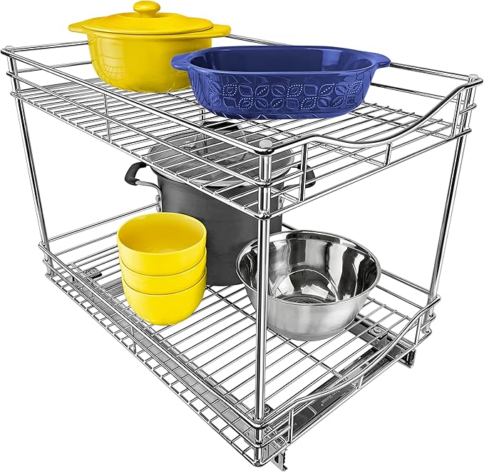 LYNK PROFESSIONAL® Pull Out Cabinet Organizer - Slide Out Drawer for Kitchen Cabinets - Sliding Pantry Shelves - Roll Out Shelf for Pots, Pans, Lifetime Ltd Warranty - 2 Tier